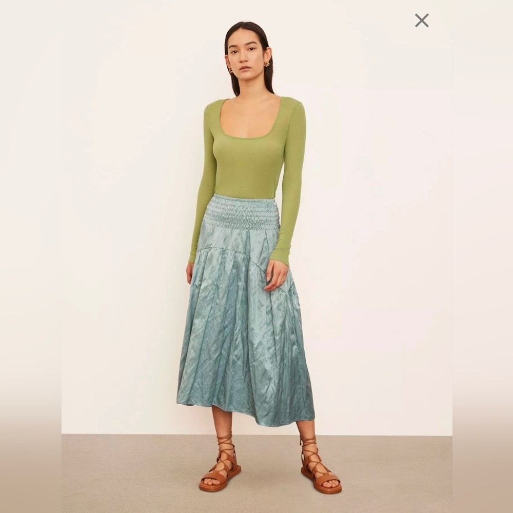 VINCE Smocked Tierred Skirt In Aqua Stone Blue Balletcore XS